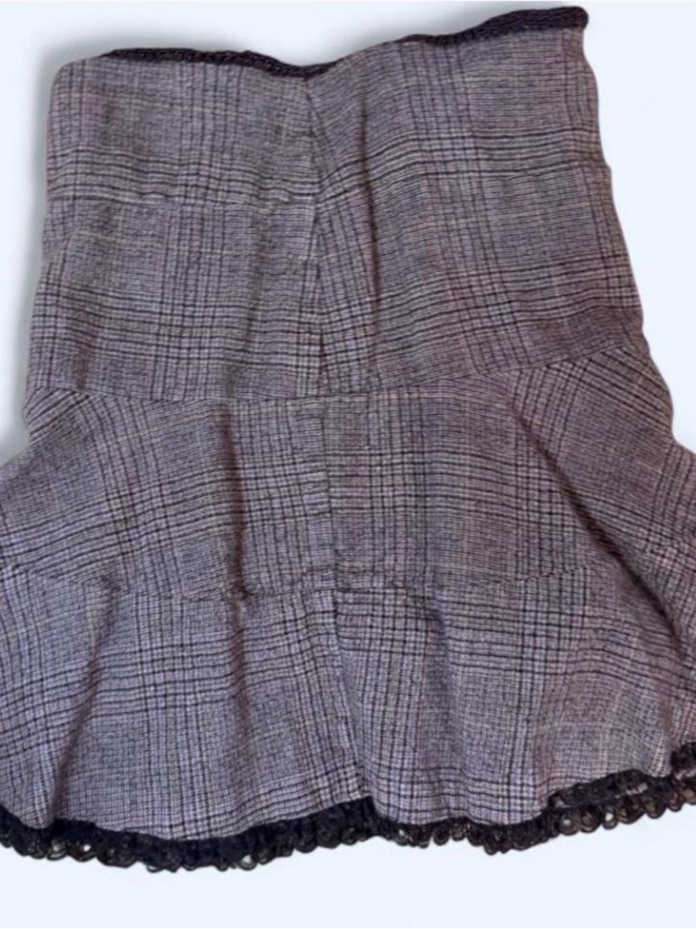 Tibi Plaid Midi Peplum Skirt in Black, Lavender, and Gray